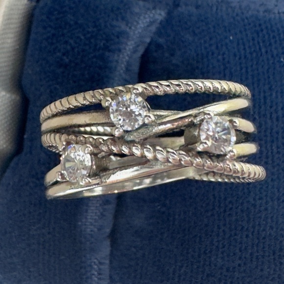 NEW! Sterling Silver Diamond Crossover multi band wide ring. Size about 8. - Picture 8 of 12